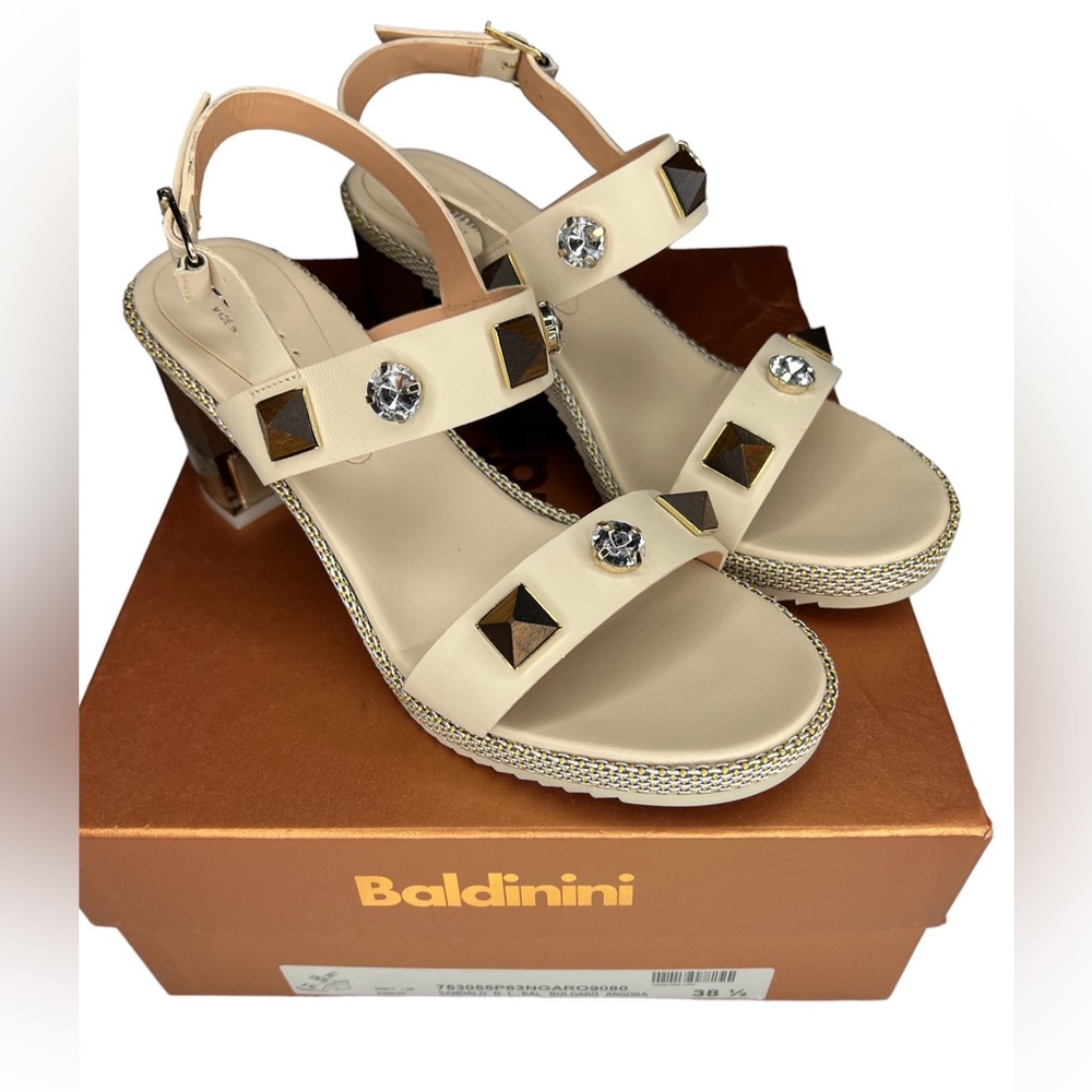 BALDININI WOMENS SANDAL HEELS BEIGE PINK WITH CLEAR HEEL SZ EU 38.5